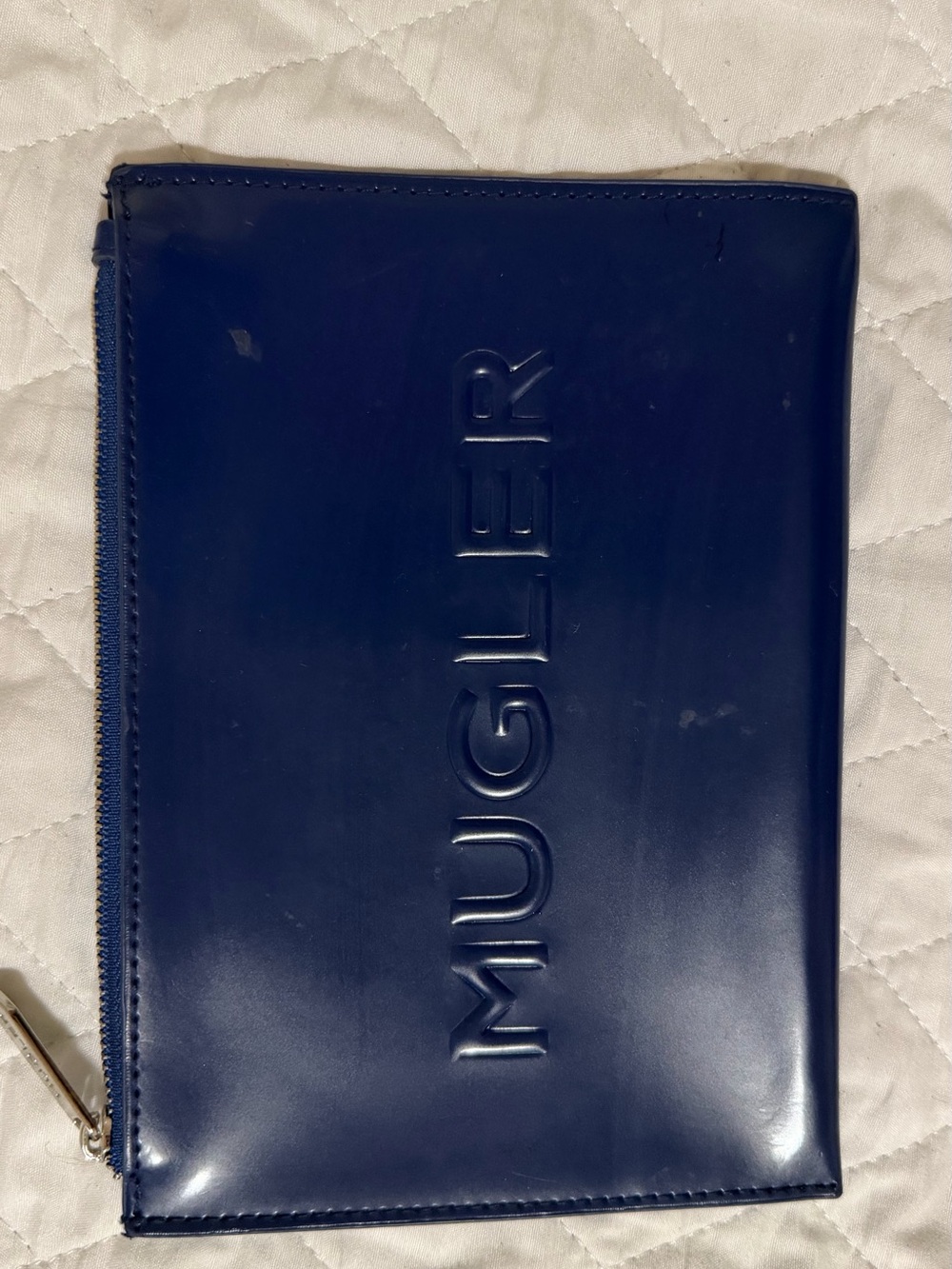 Mugler Navy Embossed Zip Toiletry Pouch